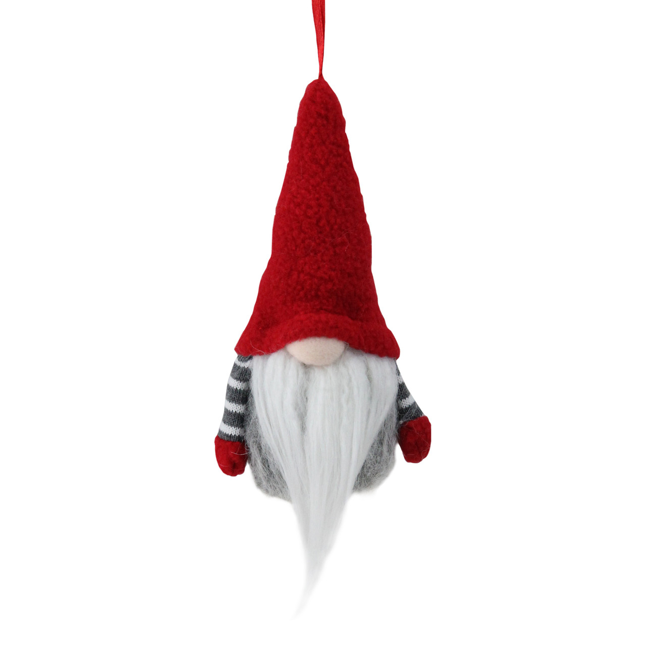6" Tiny Gray Faux Fur Christmas Santa Gnome with Red Hat Ornament