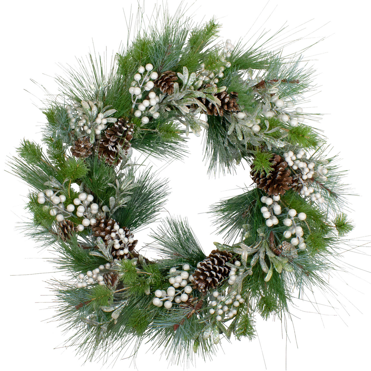 Glittered White Berry and Pinecone Artificial Christmas Wreath, 30-Inch, Unlit