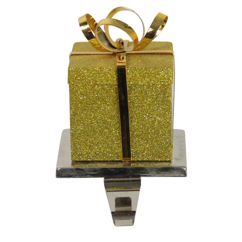 5.5" Glitter Gold and Silver Gift Box Metal Christmas Stocking Holder