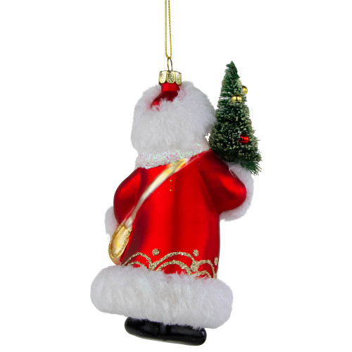 6.25" Santa Claus with Christmas Tree Glass Ornament