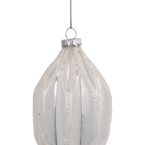 4.5" White and Silver Glitter Finial Glass Christmas Ornament