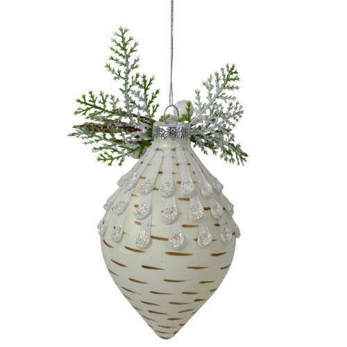 5" Cedar and Berries White Finial Christmas Ornament