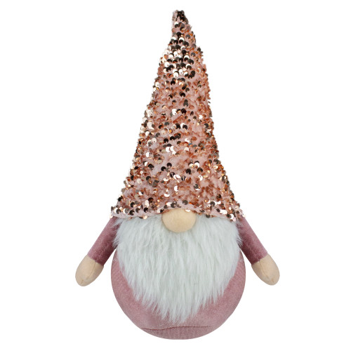 Sequined Hat Christmas Gnome Figure - 12" - Rose Gold and Pink