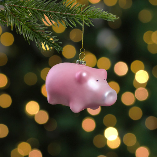 4" Pink Pig Glass Christmas Ornament
