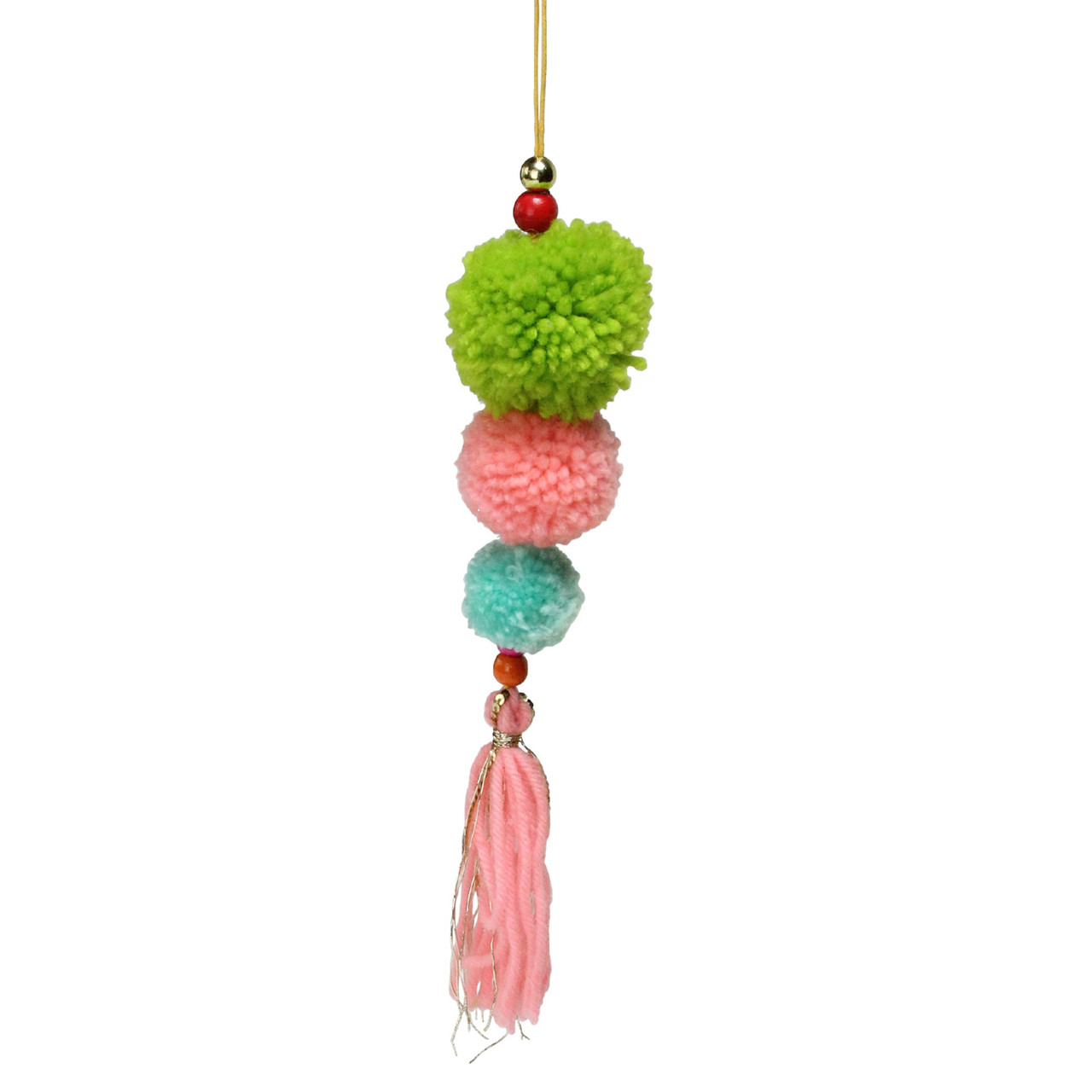 10.25" Green and Pink Pom Pom Christmas Ornament