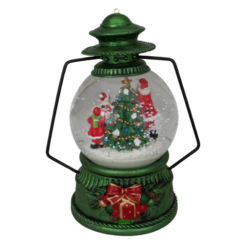 8" Santa Claus and Kids By Christmas Tree Lantern Snow Globe