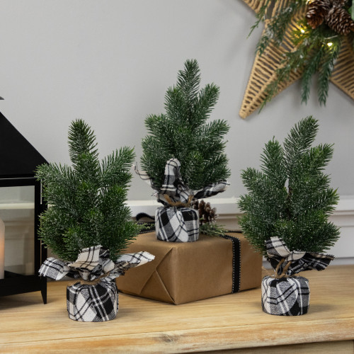 Mini Iced Pine Artificial Christmas Trees - 10" - Set of 3
