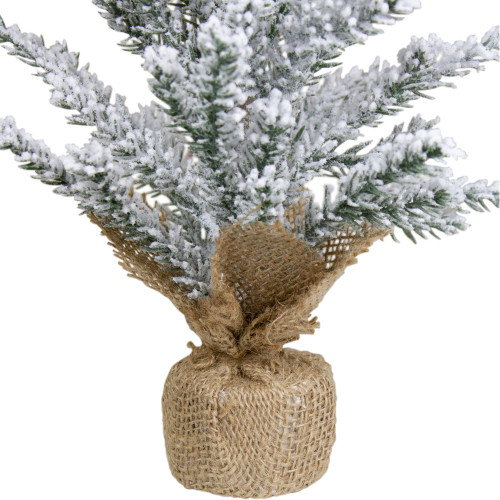Flocked Mini Pine Slim Artificial Christmas Tree with Jute Base - Unlit - 12"