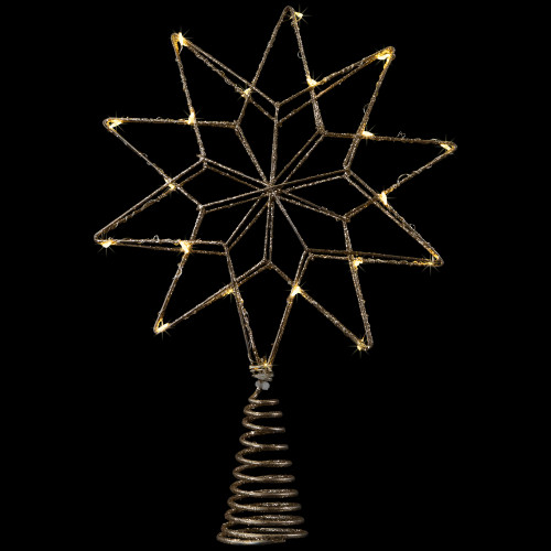 12" LED Lighted Glittered Gold Star Christmas Tree Topper, Warm White Lights