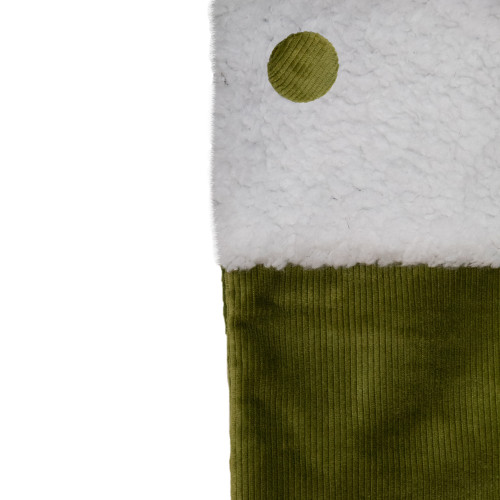 20.5-Inch Green and White Corduroy Christmas Stocking