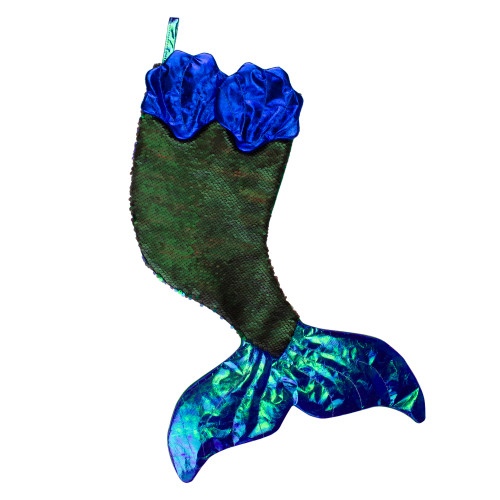 24" Green and Black Sequined Iridescent Mermaid Christmas Stocking