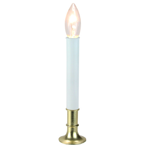 9" Pre-Lit White and Gold C7 Christmas Candle Lamp with Sensor