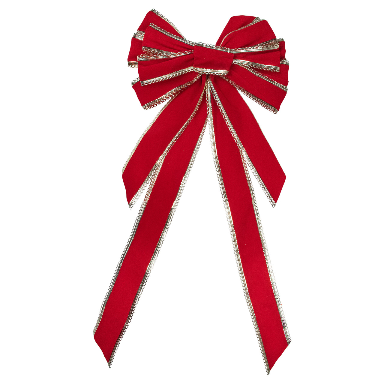 Velvet 10-Loop Christmas Bow Decoration - 12" x 25" - Red and Gold