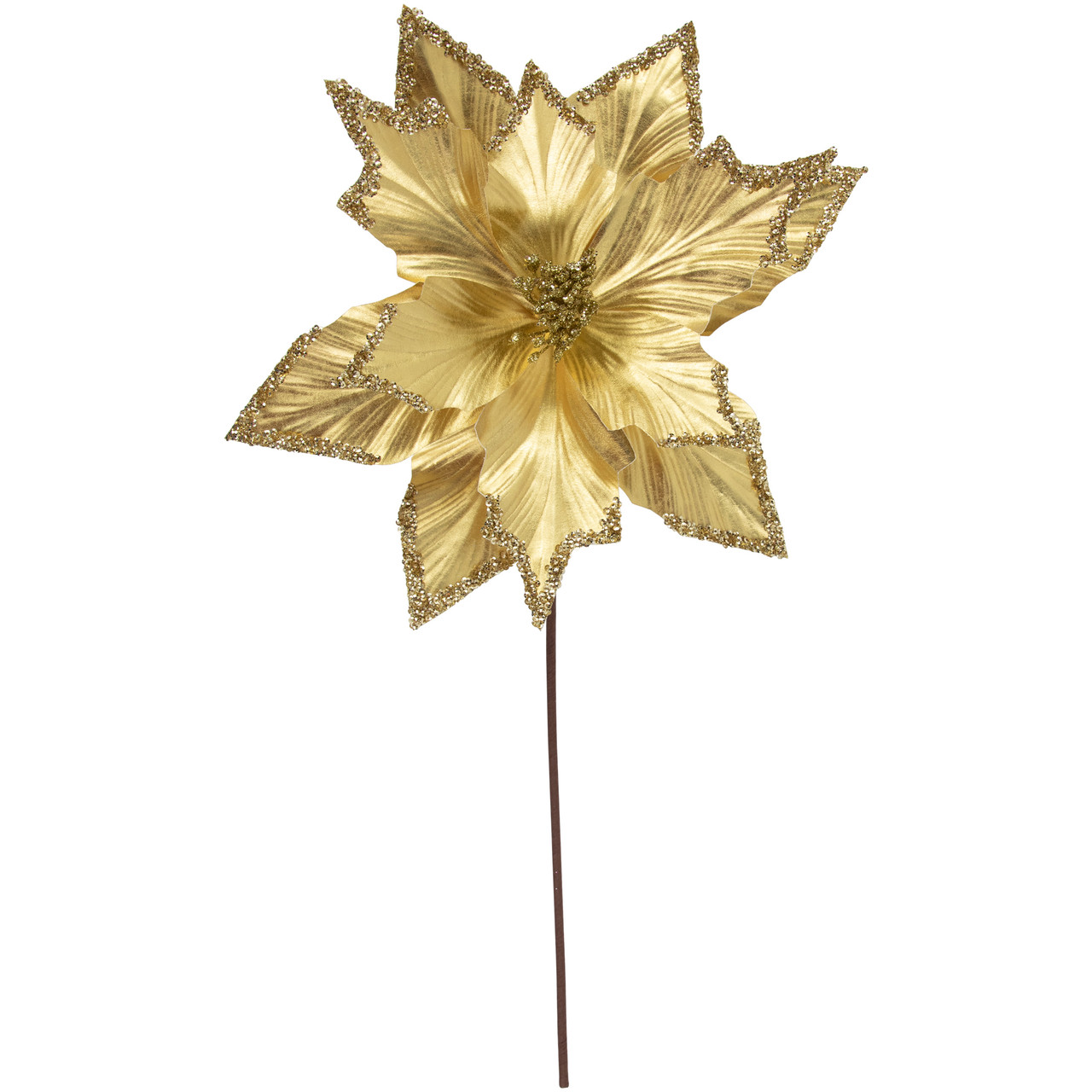 24" Metallic Gold Sequin Poinsettia Christmas Stem Spray