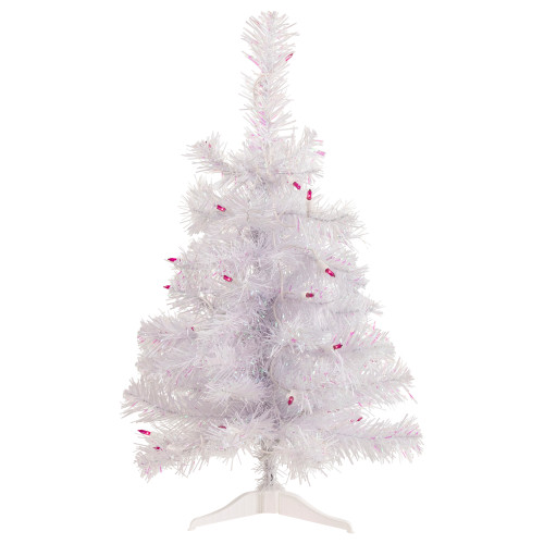 2' Pre-lit Rockport White Pine Artificial Christmas Tree, Pink Lights