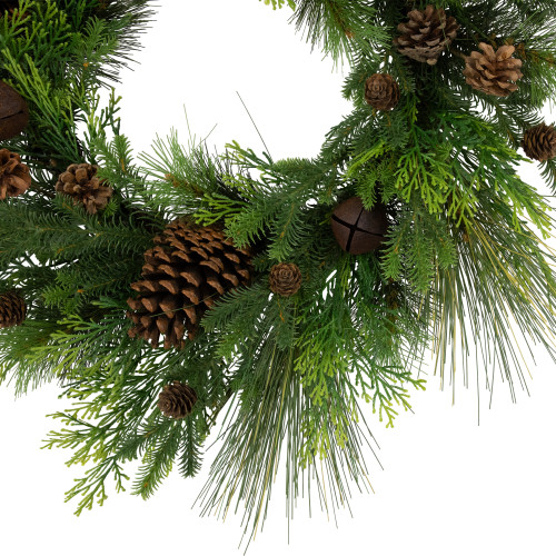Real Touch?? Pinecones and Jingle Bells Artificial Christmas Wreath - 26" - Unlit