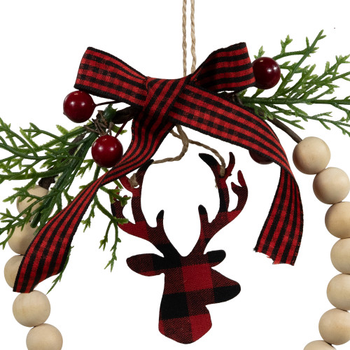 Plaid Reindeer with Pine and Berries Christmas Wreath Ornament - 7.5"