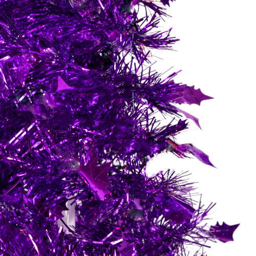 4' Purple Tinsel Pop-Up Artificial Christmas Tree, Unlit