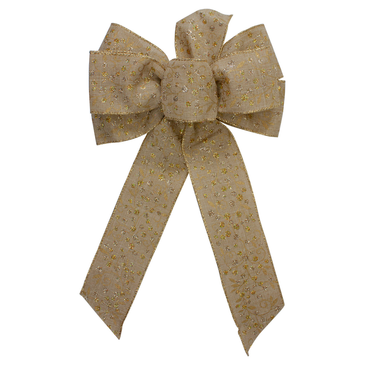 Glittered Polka Dots 6-Loop Burlap Christmas Bow Decoration - 9" x 14"