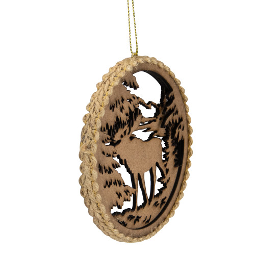 4.25 in Moose with Forest Trees Disk Christmas Ornament, Brown