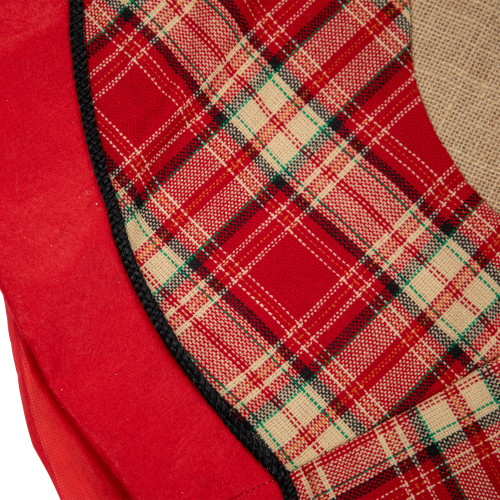 48" Burlap and Red Plaid Christmas Tree Skirt
