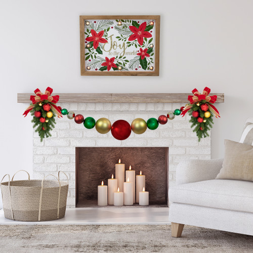 6' Red, Gold and Green Shiny and Matte Shatterproof Ball Christmas Swag