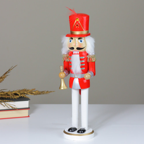 14" Red and White Wooden Christmas Nutcracker with Horn