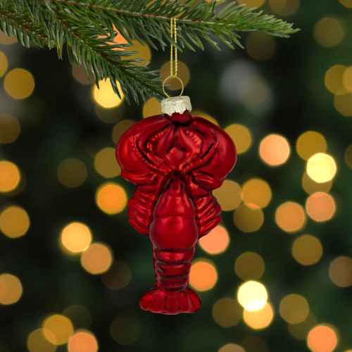 3.5" Shiny Red Lobster Glass Christmas Hanging Ornament