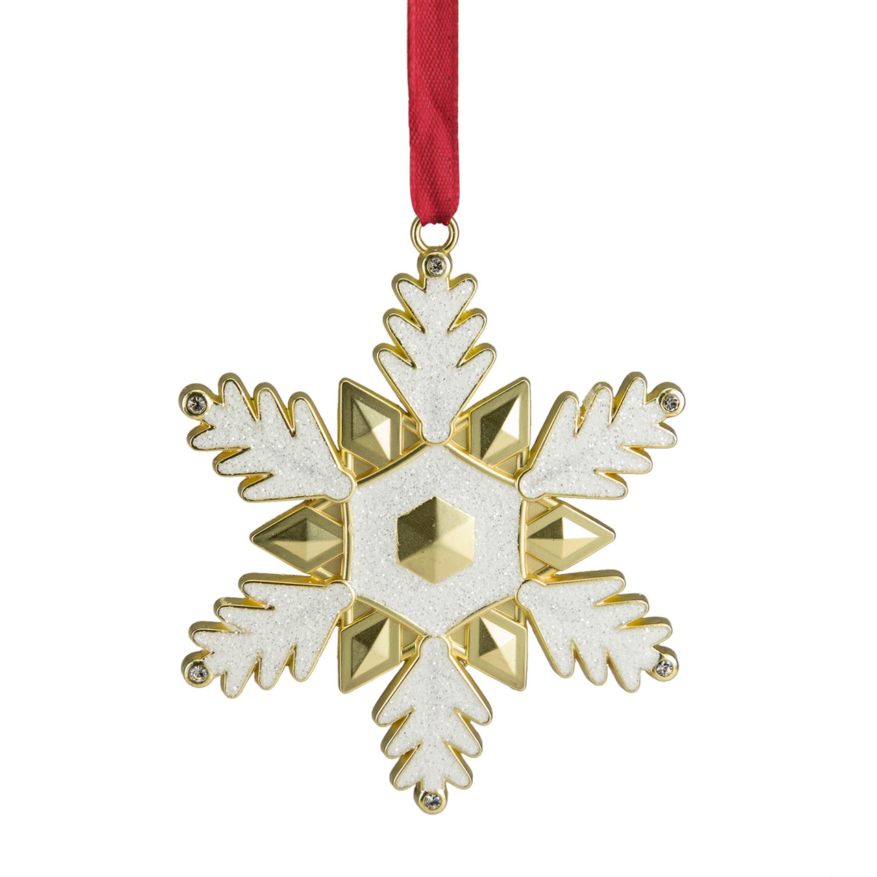 3.5" White Brass-Plated Snowflake Christmas Ornament with European Crystals