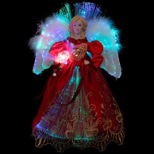 Lighted Fiber Optic Angel Christmas Tree Topper - 12" - Red and Gold