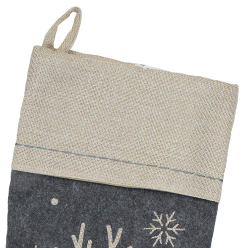 20" Burlap Christmas Stocking with Gray Felt Animal Stencil Design and Burlap Cuff