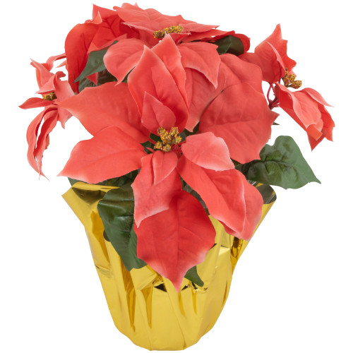 Artificial Christmas Poinsettia with Wrapped Base - 14.5" - Pink