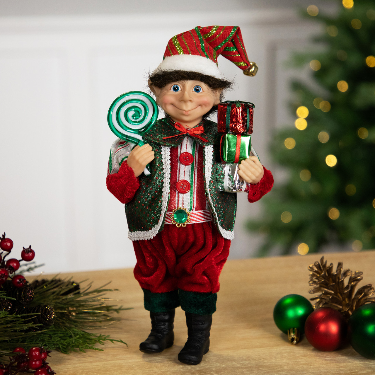 Lollipop Elf with Gifts Christmas Figure - 12"