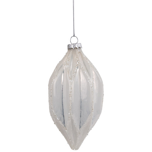 4.5" White and Silver Glitter Finial Glass Christmas Ornament