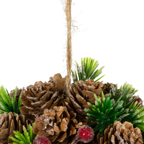 Frosted Pinecones, Berries and Pine Sprigs Christmas Ball Ornament - 5"