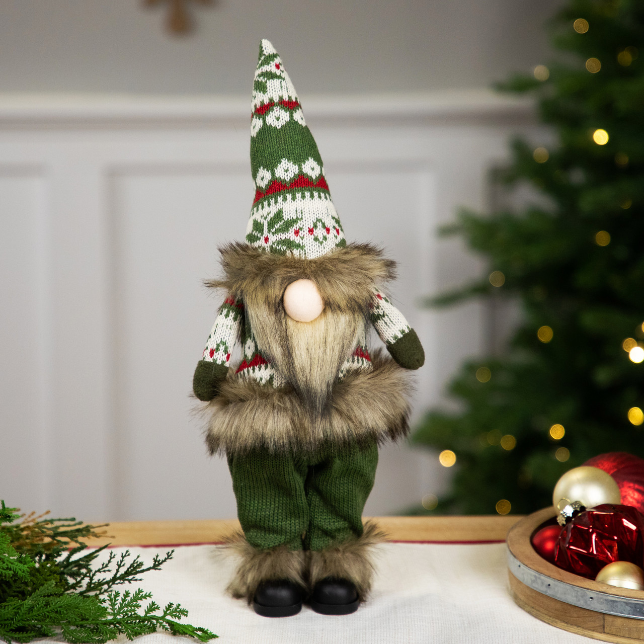 Standing Gnome with Knitted Outfit Christmas Figure - 19" - Green