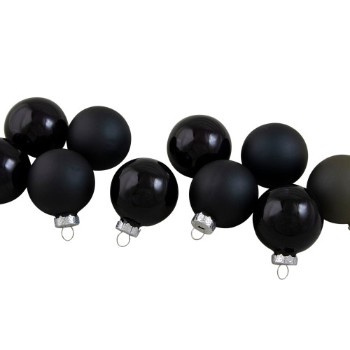 10ct Shiny and Matte Black Glass Ball Christmas Ornaments 1.75" (45mm)