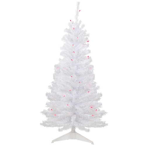4' Pre-Lit Woodbury White Pine Slim Artificial Christmas Tree, Pink Lights