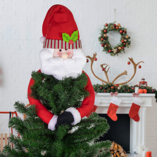 27" Plush Santa Claus Christmas Tree Topper, Unlit