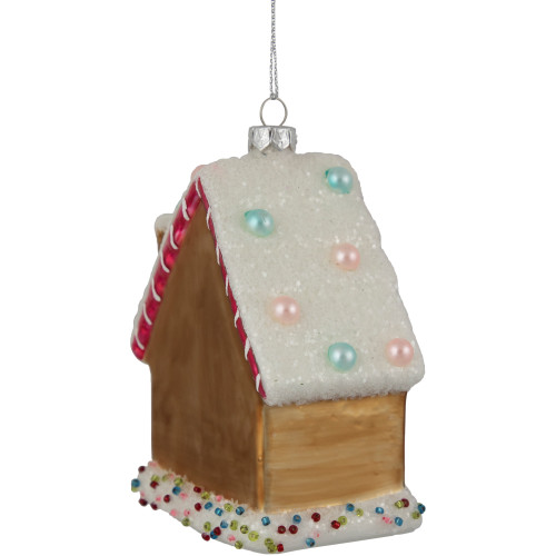 4.5" Glittered Gingerbread House Glass Christmas Ornament