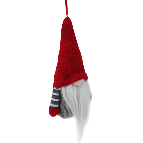 6" Tiny Gray Faux Fur Christmas Santa Gnome with Red Hat Ornament