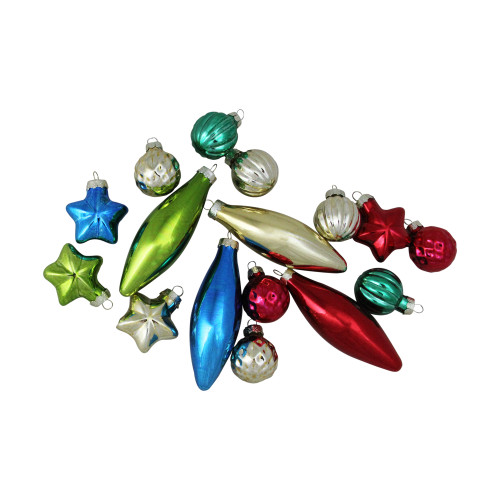 16ct Vibrantly Colored Shiny Shatterproof Finial and Star Christmas Ornaments 4" (100mm)