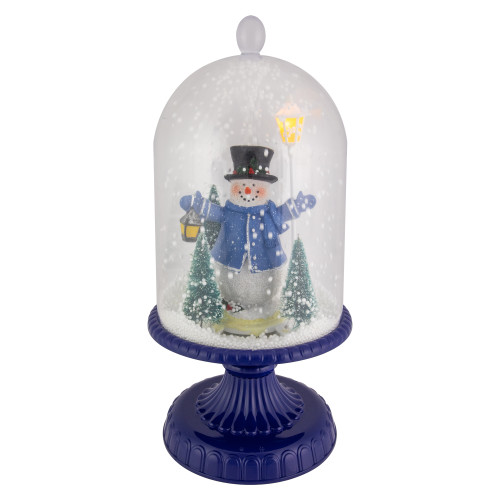 LED Lighted Snowing Musical Snowman in Cloche Christmas Decoration - 13.5" - Blue