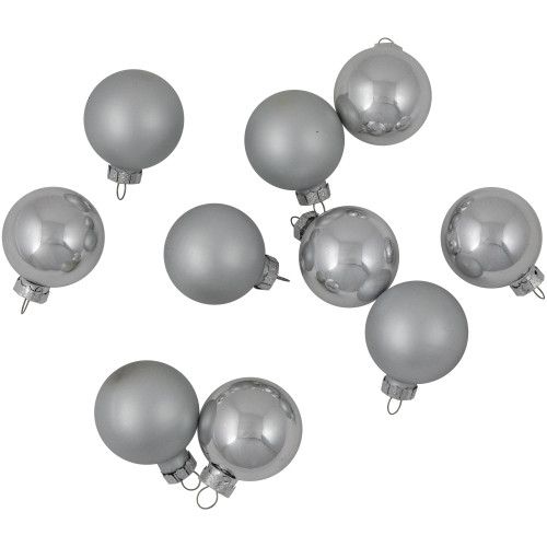 10ct Silver Shiny and Matte Glass Ball Christmas Ornaments 1.75" (45mm)