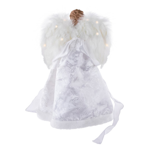 14" White and Red Angel with Lighted Wings Christmas Tree Topper