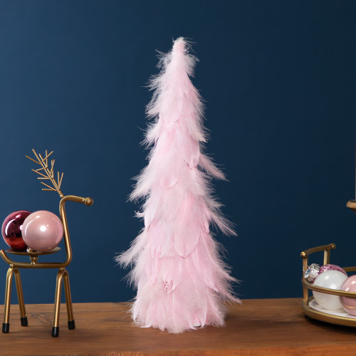 Small Layered Feather Cone Tree Glittered Christmas Decoration - 16" - Pink