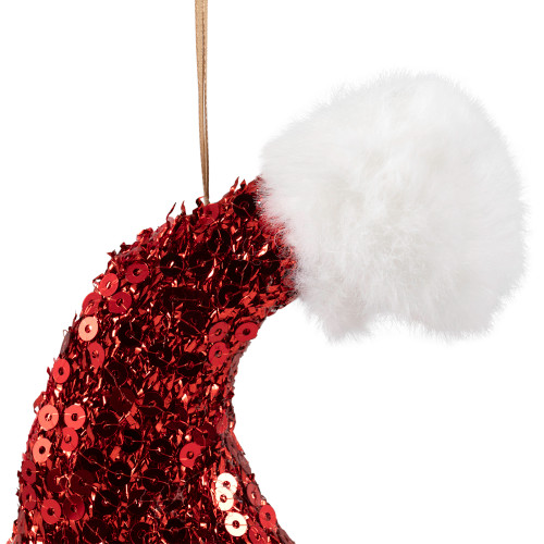 Sequined Santa Hat with Plush Trim Christmas Ornament - 8.5" - Red