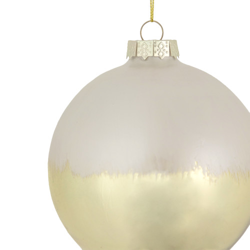 3.5" Brushed White and Gold Glass Ball Christmas Ornament
