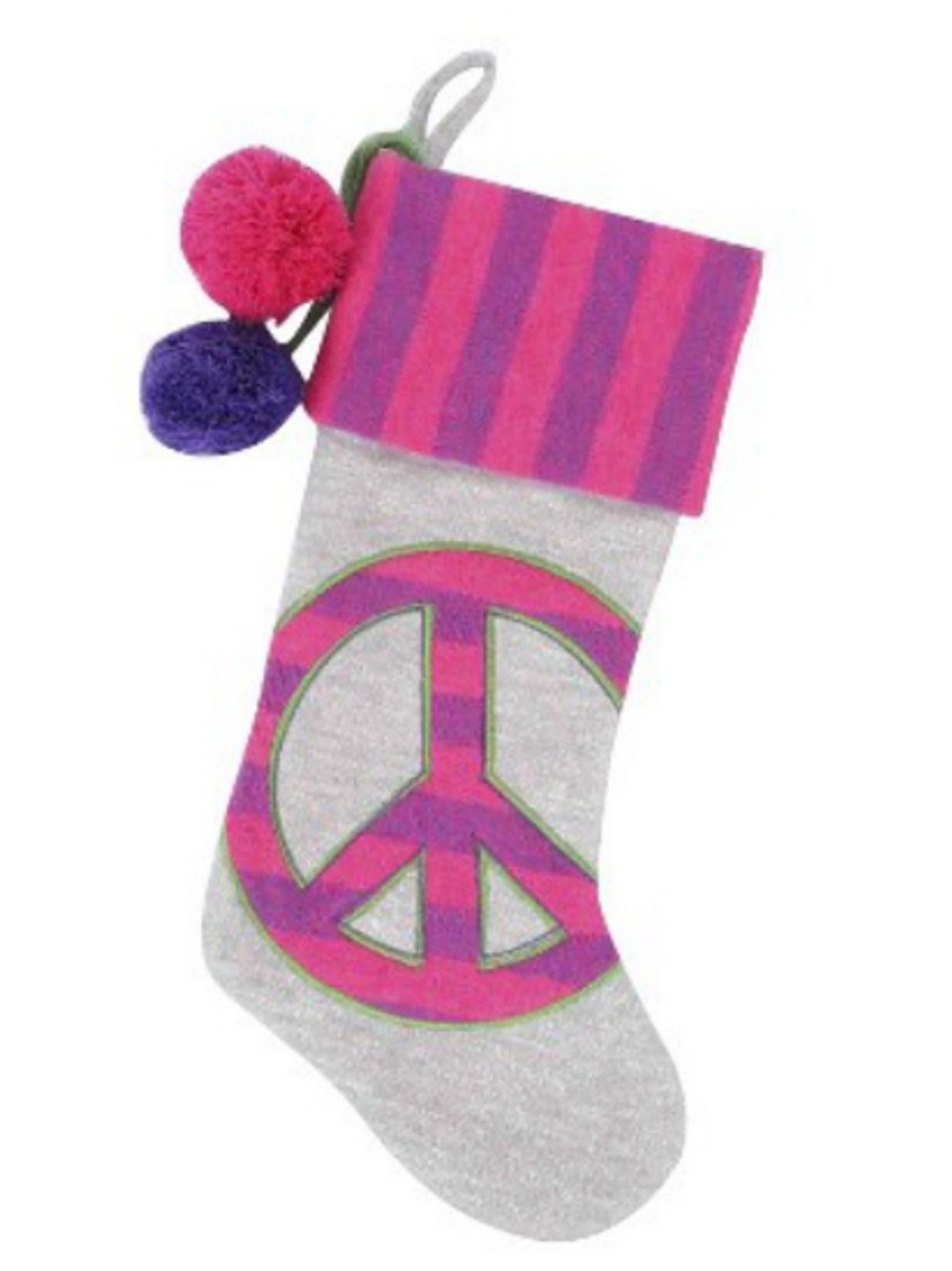 Pink & Gray Knit Peace Sign Christmas Stocking