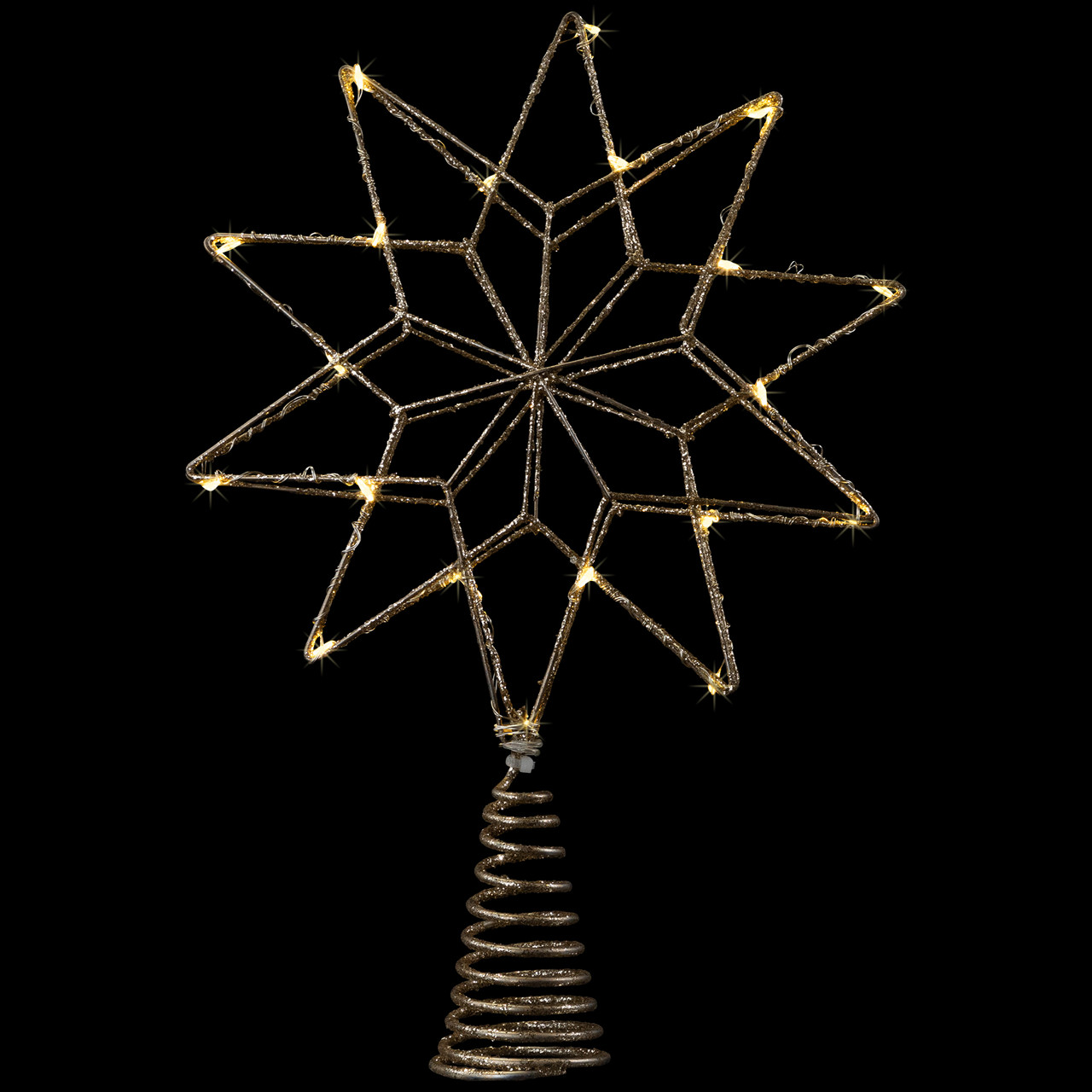 12" LED Lighted Glittered Gold Star Christmas Tree Topper, Warm White Lights